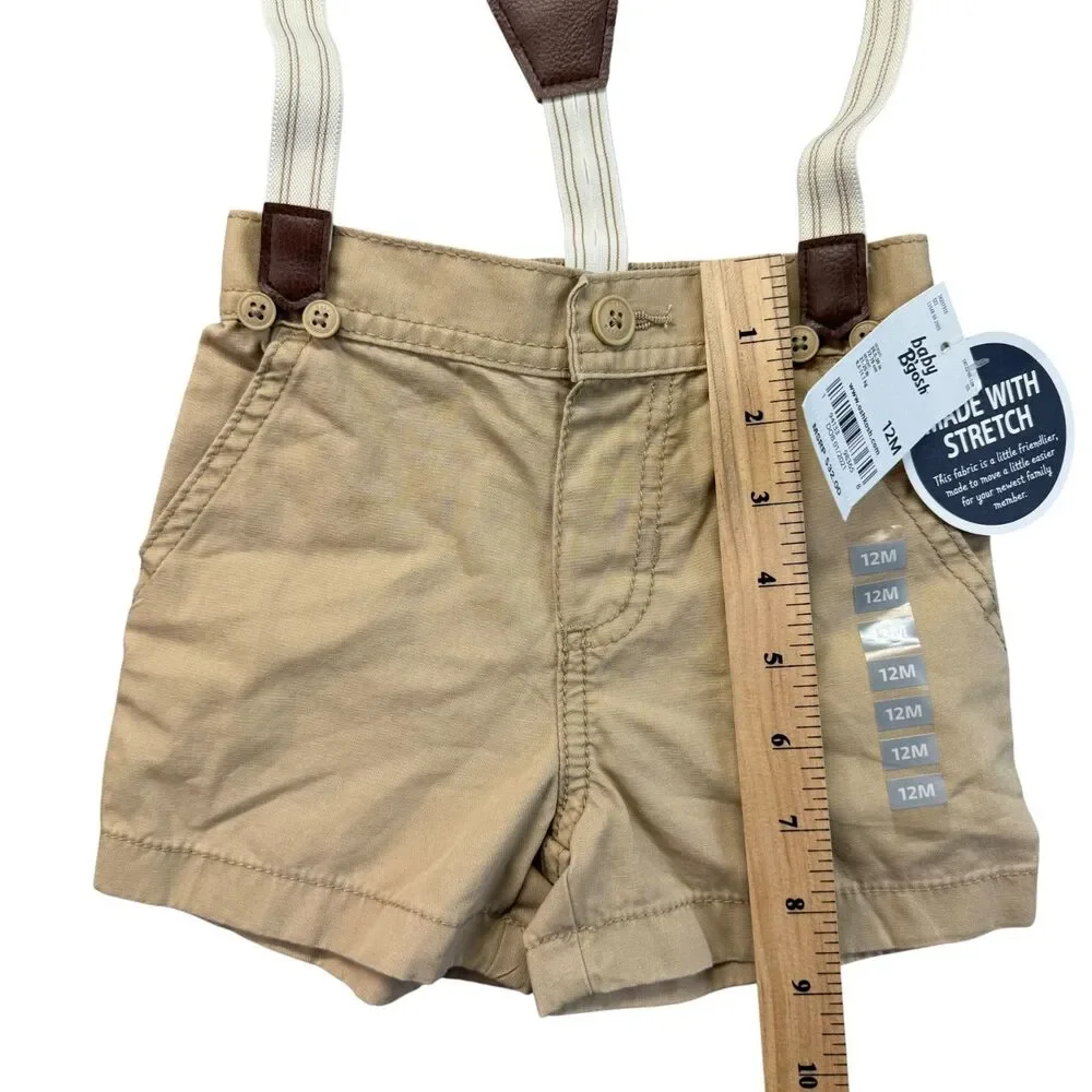 OshKosh Baby B'gosh Suspender Shorts Boy's 12 Months Overalls Brown Cargo NWT